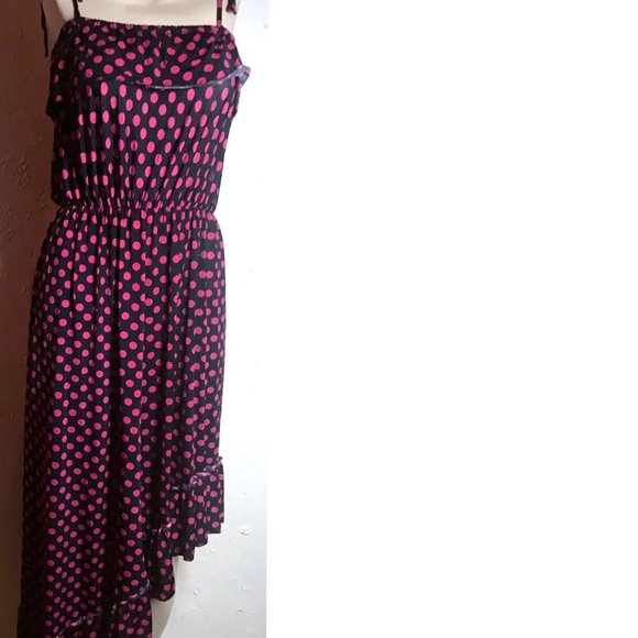 Black With Red Polka Dots Asymmetrical Hem Dress S - Picture 4 of 6